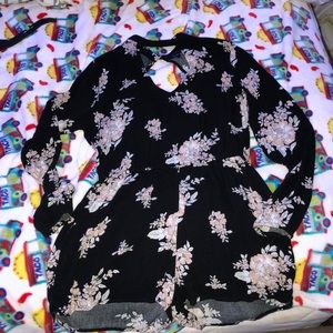 Floral long sleeve romper with v neck opening